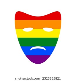 Tragedy theatrical masks. Rainbow gay LGBT rights colored Icon at white Background. Illustration.