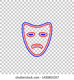 Tragedy theatrical masks. Red, white and contour icon at transparent background. Illustration.