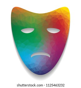 Tragedy theatrical masks. Vector. Colorful icon with bright texture of mosaic with soft shadow on white background. Isolated.