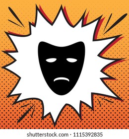 Tragedy theatrical masks. Vector. Comics style icon on pop-art background.