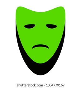 Tragedy theatrical masks. Vector. Green 3d icon with black side on white background. Isolated.