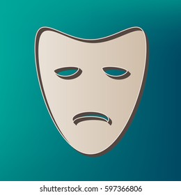 Tragedy theatrical masks. Vector. Icon printed at 3d on sea color background.