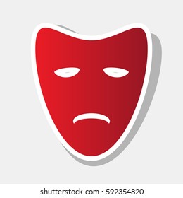 Tragedy theatrical masks. Vector. New year reddish icon with outside stroke and gray shadow on light gray background.