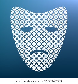 Tragedy theatrical masks. Vector. White textured icon at lapis lazuli gradient background.