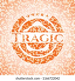 Tragic abstract orange mosaic emblem with background