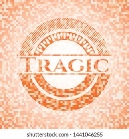 Tragic abstract orange mosaic emblem with background