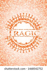 Tragic abstract orange mosaic emblem with background