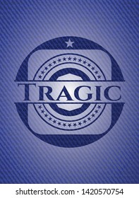 Tragic badge with jean texture. Vector Illustration. Detailed.