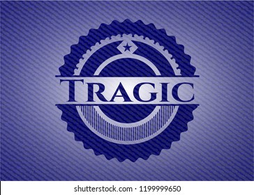 Tragic emblem with denim high quality background