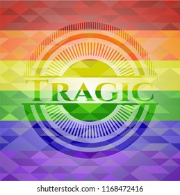 Tragic emblem on mosaic background with the colors of the LGBT flag