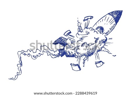 Tragic Explosion of a rocket. Editable Clip Art.