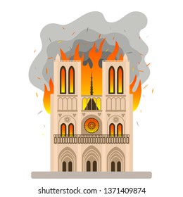 The tragic fire in the sights of Notre Dame de Paris. Flame in the Cathedral of Our Lady. flat vector illustration isolated