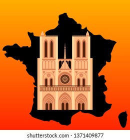 The tragic fire in the sights of Notre Dame de Paris. Flame in the Cathedral of Our Lady. flat vector illustration isolated