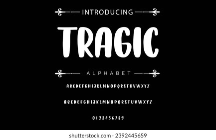 Tragic font modern bouncy typeset, lively friendly alphabet. Playful cheerful letters in Los Muertos Mexican style for menus, labels, signage, ads, crafts and comic book. Vector typographic design