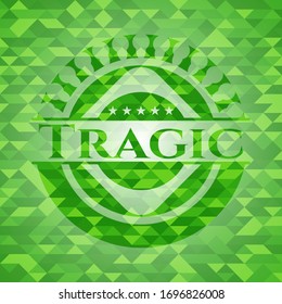 Tragic green emblem with mosaic ecological style background. Vector Illustration. Detailed.