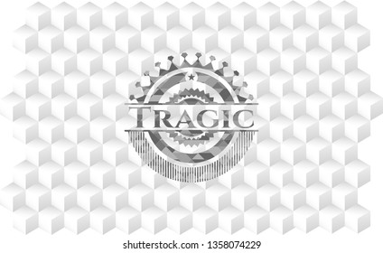 Tragic grey emblem with cube white background