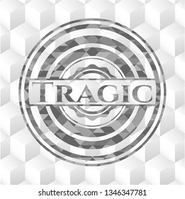 Tragic grey emblem. Vintage with geometric cube white background