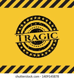 Tragic grunge warning sign emblem. Vector Illustration. Detailed.