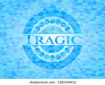 Tragic light blue emblem with mosaic background