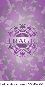 Tragic pink and purple written on a camouflage texture. Vector Illustration. Detailed.