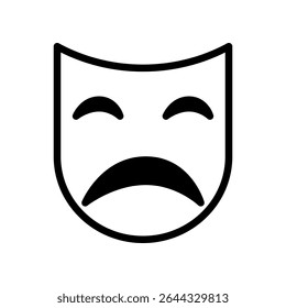 Tragic Theatrical Mask Icon Depicting Sad Facial Expression in Black Outline
