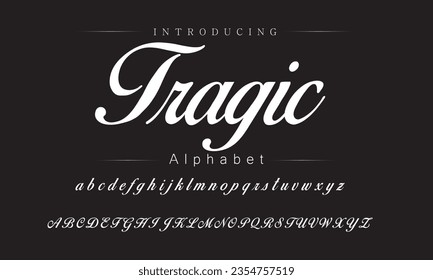 Tragic Vintage Brush Script Modern Font. Retro Typeface. Vector Illustration.