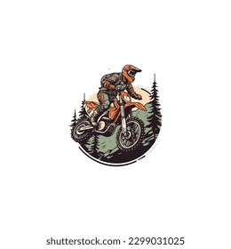 trail bike whip style illustration. logo modern flat color