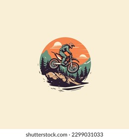 trail bike whip style illustration. logo modern flat color