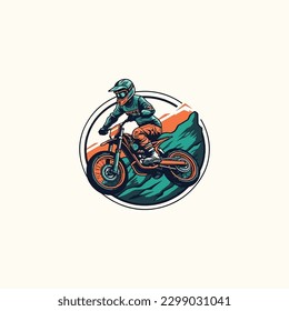 trail bike whip style illustration. logo modern flat color