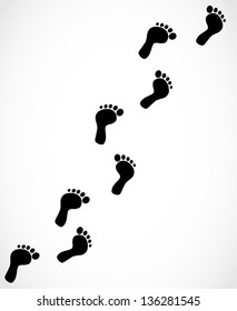 Trail of black human bare footsteps isolated on white background vector