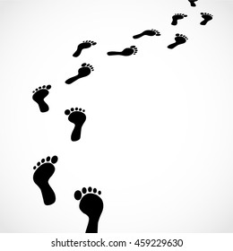 Trail of black human bare footsteps isolated on white background vector 