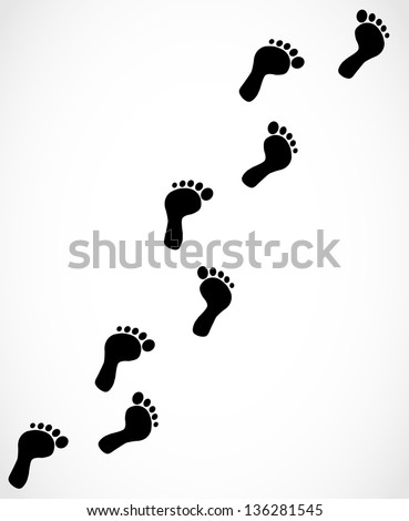 Trail of black human bare footsteps isolated on white background vector