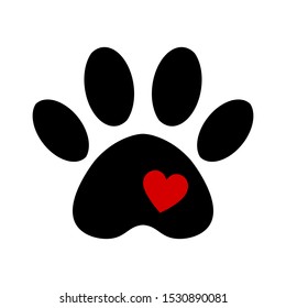 trail of dog with heart isolated on white background. love pet icon logo.