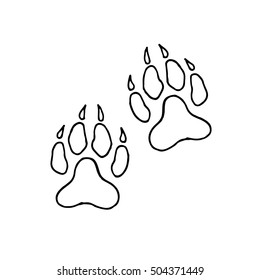 Trail dogs. Animal footprint vector background. Object isolated illustration. Foot silhouette animal pet. Doodle style. Design icon, print, logo, poster, symbol, decor, textile, paper, card. Eps10.
