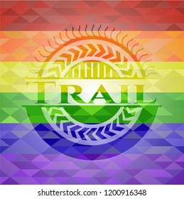 Trail emblem on mosaic background with the colors of the LGBT flag