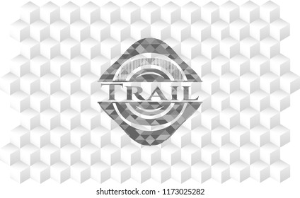 Trail grey emblem. Vintage with geometric cube white background
