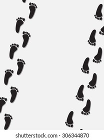 Trail of human bare footsteps background, vector illustration