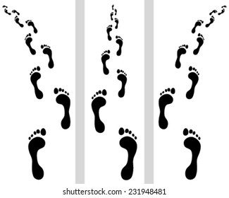 Trail of human bare footsteps with turn right and left 2, vector
