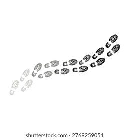 A trail of leopard footprints in sand, gradient from black to grey, wildlife tracking concept