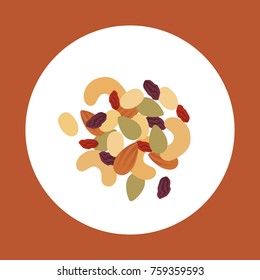 Trail mix vector illustration. Nuts and dried berries icon.