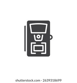 Trail monitoring camera vector icon. filled flat sign for mobile concept and web design. Wildlife Camera glyph icon. Symbol, logo illustration. Vector graphics