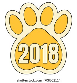 trail paws yellow dog ,symbol of 2018 Chinese calendar, vector sticker paw print yellow dog