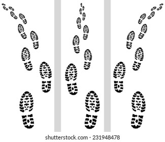 Trail of prints shoes with turn right and left, vector