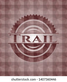 Trail red emblem or badge with abstract geometric pattern background. Seamless.