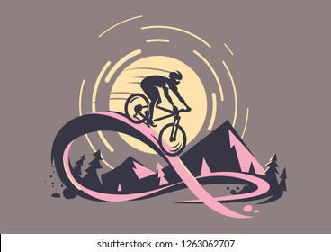 Trail ride tour. Mountain bike emblem 