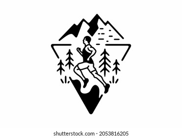 Trail run black line art illustration design