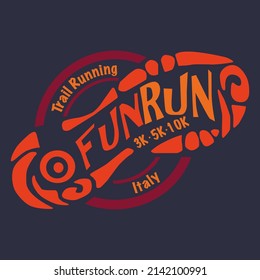Trail Run vector feet logo info with writing fun run