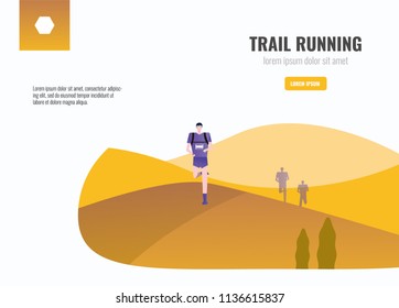 Trail Runners running on the mountain. beautiful scenery Background. vector illustration