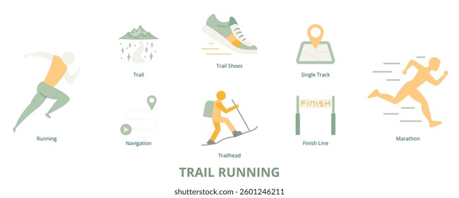 Trail Running Flat Banner Web Icon Set Vector Illustration