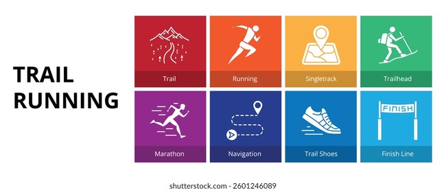 Trail Running Glyph Solid Banner Web Icon Set Vector Illustration